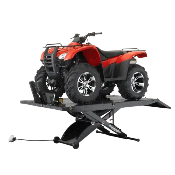 Forward Lift 1000MCLDT Portable ATV Lift supporting an all-terrain vehicle for service and repair