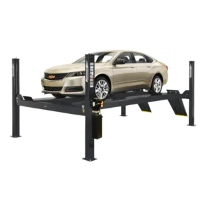 Forward Lift CR14 four post service lift holding a champagne Chevy Impala