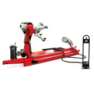 Rotary commercial tire changer with two-speed rotation, 44-inch rim capacity, and portable wired control stand