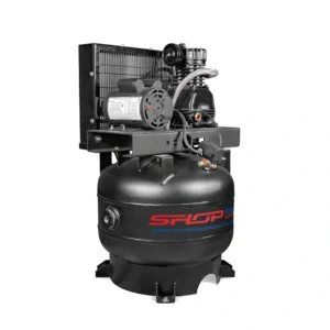 SEUSA CI51E31V reciprocating air compressor left side view with motor and pump