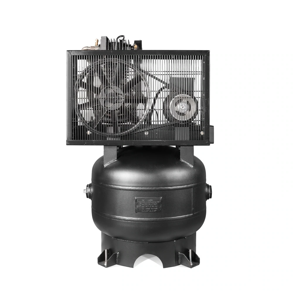 5 HP 30-Gallon Vertical Air Compressor | Two Stage | 16 CFM @ 175 PSI SEUSA-CI51E33V air compressor rear view with belt guard and motor assembly