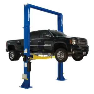 Forward Lift DP18PRO heavy duty two post lift raising a black pickup truck
