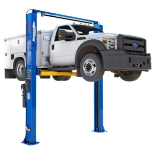 Forward Lift I12PRO two post lift raising a white Ford service utility truck