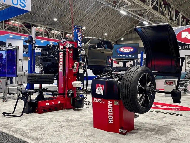Rotary tire changer and R155 wheel balancer at the SEMA 2026 Rotary booth 36027