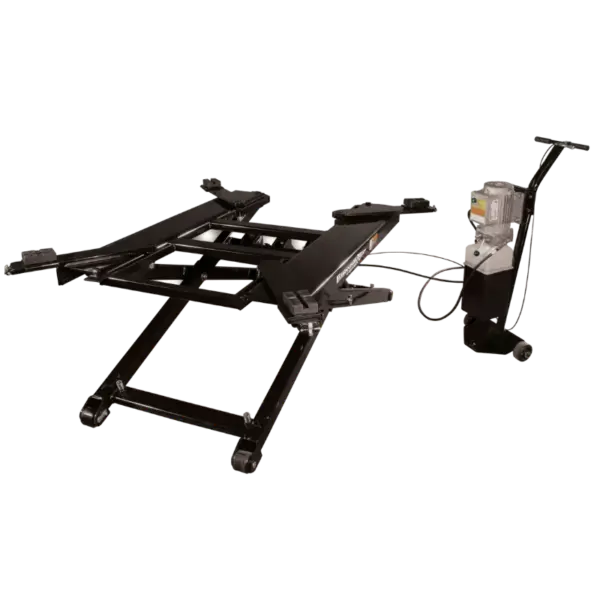 Forward Lift 6000MRL Mid-Rise Service Lift shown with power unit and stand, highlighting portable design and easy maneuverability for garage and workshop use.