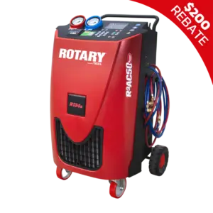 Rotary R3AC50 A/C recovery and recharge machine for R134a refrigerant with analog gauges and wheeled cart design