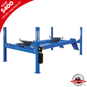 CRA14 Alignment Four Post Lift with 14,000 lb capacity, featuring durable construction and designed for precise vehicle alignment services.