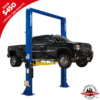 Forward Lift DP15 heavy-duty two-post lift holding a full-size truck, featuring ALI Gold Certification and a limited-time $450 rebate offer badge.