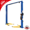 Forward Lift F10 ALI-certified two-post vehicle lift with yellow lifting arms, designed for symmetric and asymmetric lifting, featuring a $350 limited-time rebate.