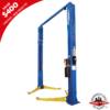 Forward Lift F12 two-post vehicle lift in blue and yellow, featuring ALI certification badge and a limited-time $400 rebate offer.