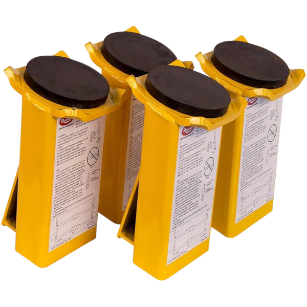 Rotary Lift® Flip Up Extended Height Adapter Kit – 2 Stage Arms | FJ6133BK Rotary Extended Height Adapter Kit FJ6133BK showing four 9″ flip‑up adapters and mounted rack installed on a two‑post lift for servicing tall trucks and vans.