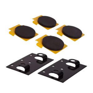 Rotary Flip Up Pad Adapter Kit FJ6138BK installed on a two‑post lift showing four ½″ flip‑up polymer pad adapters and mounted rack for streamlined high‑volume service bays.