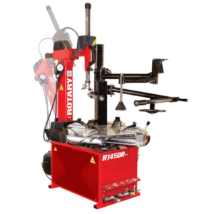 Rotary R145DR tire changer machine with dual assist arms and swing arm design for efficient wheel service
