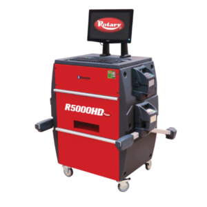 Rotary R5000HD heavy-duty wheel alignment machine with Bluetooth sensors and built-in computer workstation for commercial vehicle service