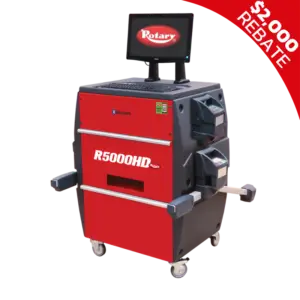 Rotary R5000HD heavy-duty wheel alignment system with Bluetooth sensors and built-in computer workstation for commercial vehicle service