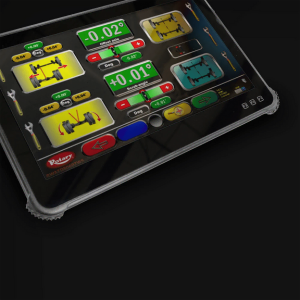 NEW Rotary® R5100HD | Towerless Heavy Duty Truck & Trailer Aligner Windows tablet interface for the R5100HD Towerless Commercial Truck & Trailer Aligner—live wheel aligner readings.