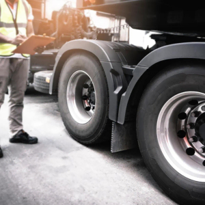 NEW Rotary® R5100HD | Towerless Heavy Duty Truck & Trailer Aligner Technician prepping wheels with the R5100HD commercial truck aligner—tablet-controlled truck alignment machine