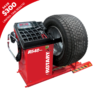 Rotary R540 RTLD Truck 2D Wheel Balancer with a large commercial truck tire mounted, featuring a digital control panel and integrated tool tray. Includes a limited-time $300 rebate promotion banner.