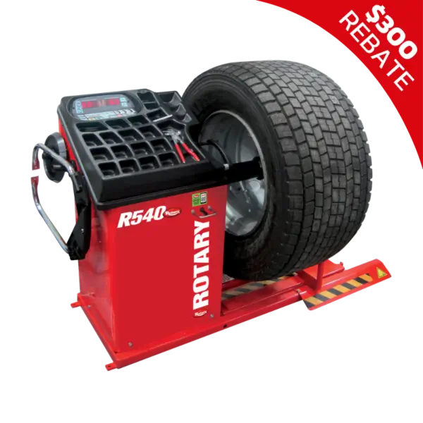 Rotary R540 RTLD Truck 2D tire mounter and balancer featuring a digital control panel and integrated tool tray.