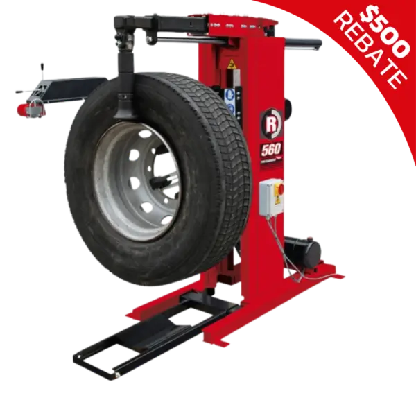 Rotary R560 tire changer for large commercial and OTR tires, designed for easy positioning and heavy-use applications