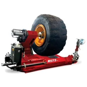 Rotary R573 heavy duty tire machine for trucks, agricultural, and earthmoving vehicles with double speed rotation and high bead breaking force