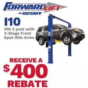 Forward Lift by Rotary I10 10K Two-Post Lift with 3-Stage Front Spot-Rite Arms and a $400 rebate offer