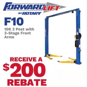 Forward Lift by Rotary F10 10K Two-Post Lift with 3-Stage Front Arms and a $200 rebate off