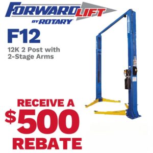 Forward Lift by Rotary F12 12K Two-Post Lift with 2-Stage Arms and a $500 rebate offer