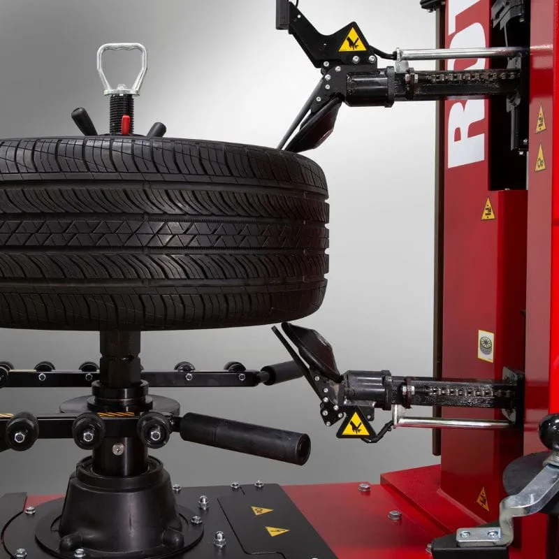 Rotary® | R1250 Leverless Pro | Premium Automatic Tire Changer SIMULTANEOUS DUAL BEAD-BREAKING ROLLERS Positions rollers simultaneously to increase speed, safety, and accuracy, especially useful during match-mounting processes.