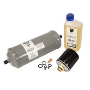 Rotary R3AC50 Maintenance Kit TM48003300 with filter, O-rings, and lubricating oil. Rotary R3AC60 and R3AC80 Maintenance Kit TM4800380 with filter and O-rings.