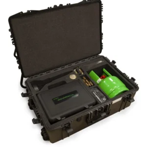 Rotary RAI Service Kit for R3AC Series Carts, includes foamed Pelican-style box, electronic scale, oil funnel, filter wrench, O-ring kit, empty 6L tank, weights, and adapters
