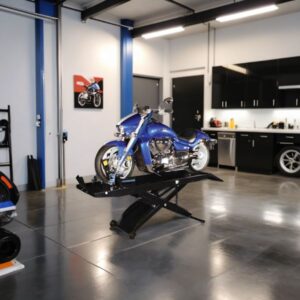 motorcycle lift in a garage